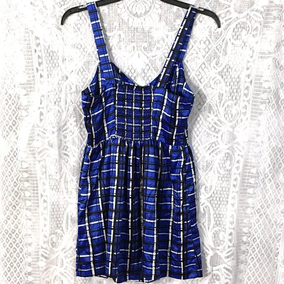 Forever Twenty One 21 Tank Top Blouse Shirt / Mini Dress S Plaid Blue Black - Picture 7 of 10
